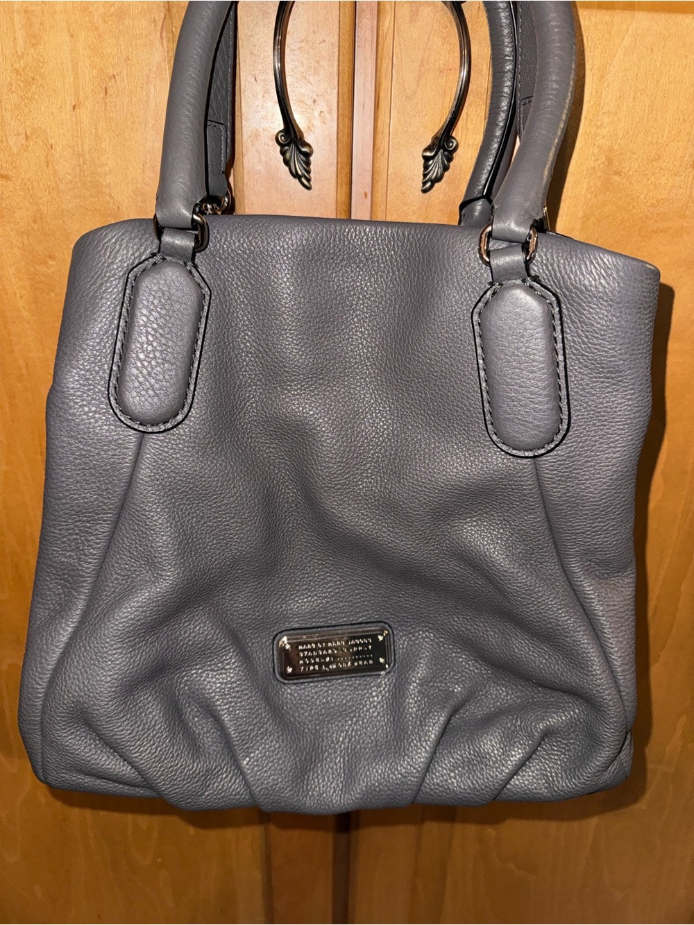 Marc by Marc Jacobs Pebbled Gray Leather Tote with Logo Plaque